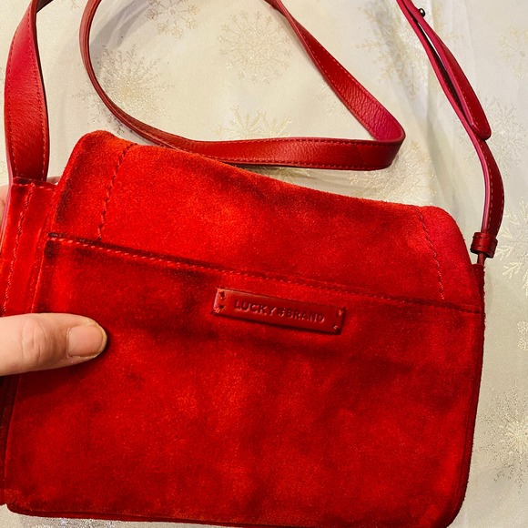 Lucky Brand Red Suede Leather Lura cross body shoulder bag handbag 9.5x6 - Picture 9 of 10
